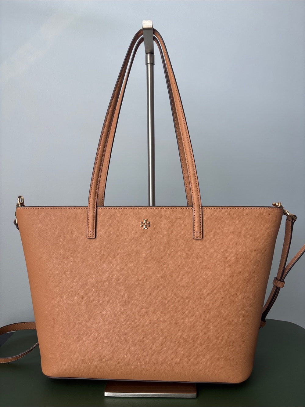 Tory Burch Cognac Leather Tote with Gold Logo